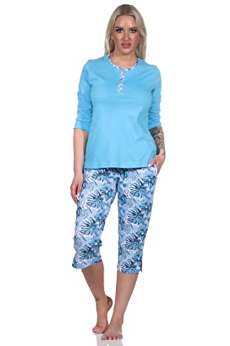 Normann Damen Kurzarm Schlafanzug mit Caprihose in floralem Print - auch in Übergrössen, Farbe:blau, Größe:36-38 von Normann
