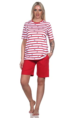 Normann Damen Kurzarm Shorty Pyjama in maritimer Optik - auch in Übergrössen, Farbe:rot, Größe:36-38 von Normann