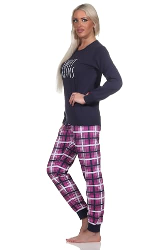 Normann Damen Langarm Schlafanzug mit Bündchen Pyjama mit Karierter Jersey Hose, Farbe:Marine, Größe:40-42 von Normann