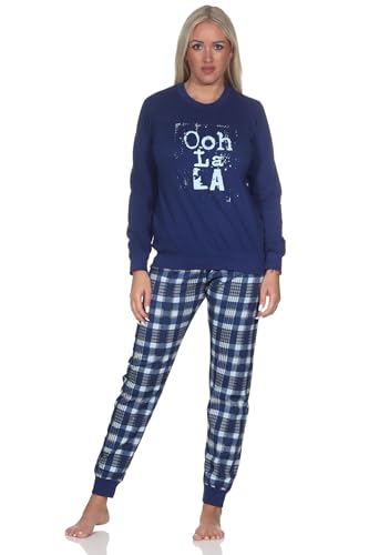 Normann Damen Langarm Schlafanzug mit Bündchen Pyjama mit Karierter Jersey Hose, Farbe:Navy, Größe:36-38 von Normann