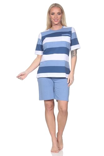 Normann Damen Shorty Pyjama Kurzarm in Blockstreifenoptik - auch in Übergrössen, Farbe:blau-Mel., Größe:60-62 Normann Damen Shorty Pyjama Kurzarm in Blockstreifenoptik - auch in Übergrössen, Farbe:blau-Mel., Größe:60-62 von Normann