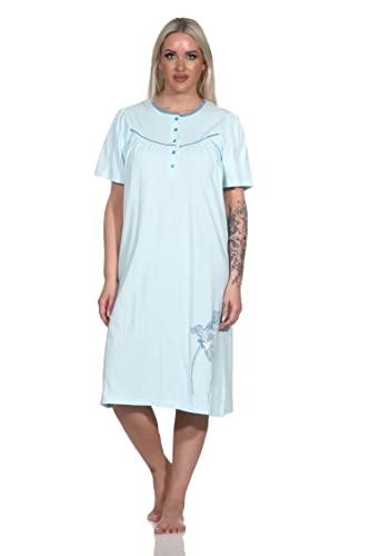 Normann Elegantes frauliches Damen Kurzarm Nachthemd,105 cm Länge, Knopfleiste am Hals, Farbe:hellblau, Größe:40-42 von Normann