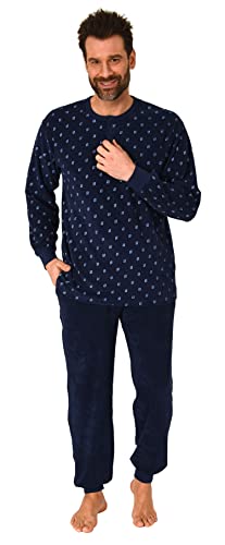 Normann Herren Frottee Schlafanzug Pyjama lang mit Bündchen - auch in Übergrössen bis Gr. 68/70, Farbe:Marine, Größe:54 von Normann