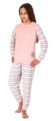 Normann Mädchen Schlafanzug, Frottee Pyjama mit Bündchen und süßem Motiv, Streifenoptik, Farbe:apricot, Größe:152 von Normann