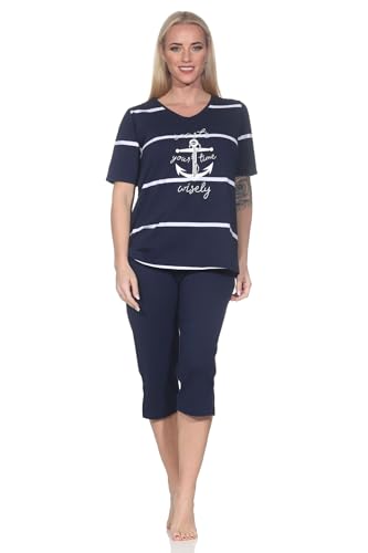 Normann Maritimer Damen Kurzarm Capri Schlafanzug Shorty mit Anker Motiv - auch in Übergröße, Farbe:Marine, Größe:44-46 Normann Maritimer Damen Kurzarm Capri Schlafanzug Shorty mit Anker Motiv - auch in Übergröße, Farbe:Marine, Größe:44-46 von Normann