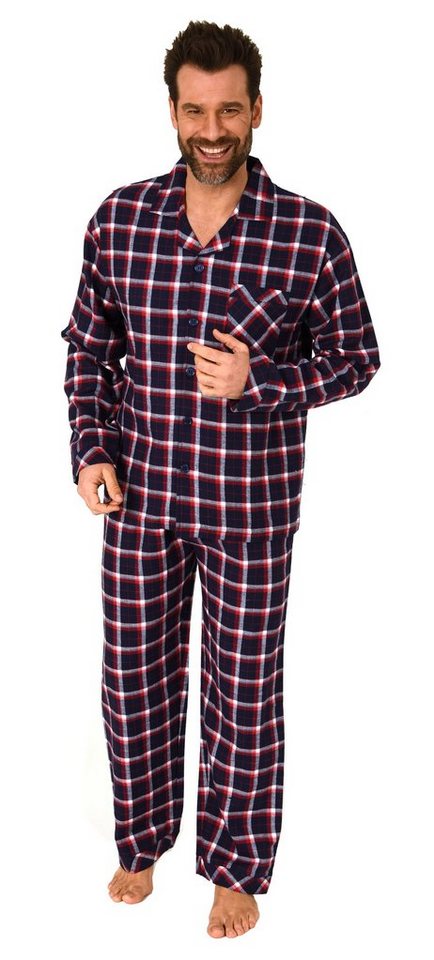 Normann Pyjama Durchknöpfbarer Herren Flanell-Pyjama mit Karo-Muster von Normann