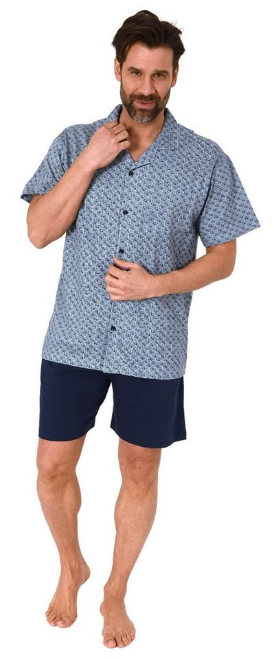 Normann Pyjama Herren kurzarm Schlafanzug Shorty Pyjama zum durchknöpfen von Normann