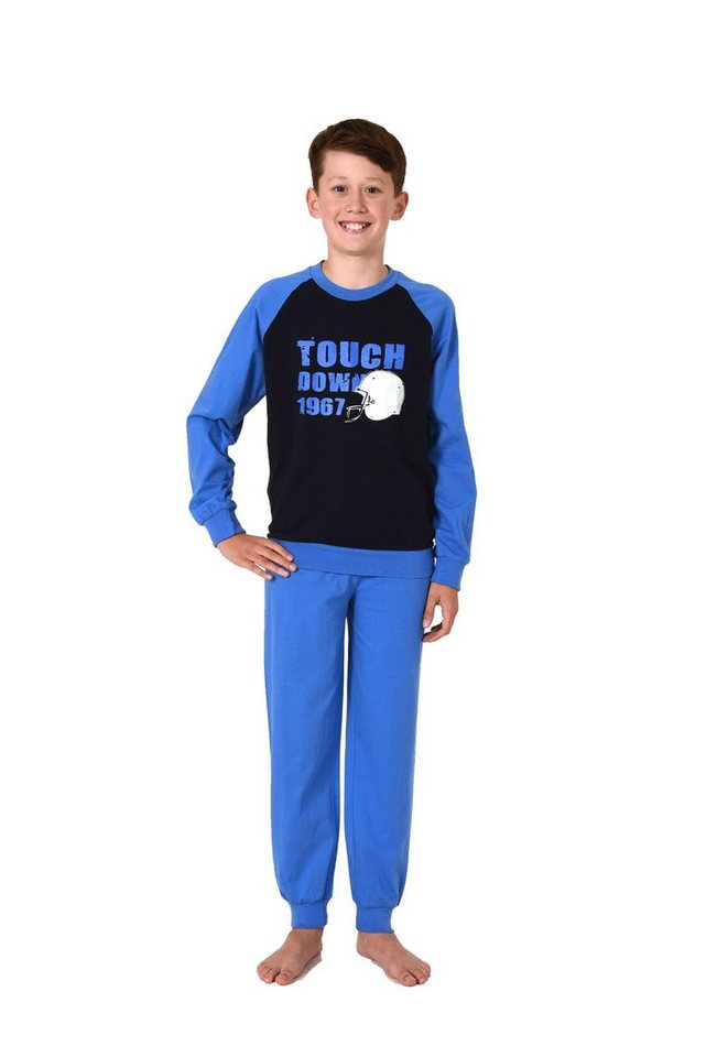 Normann Pyjama Jungen Pyjama langarm mit Bündchen Schlafanzug in Optik - 122 10 800 von Normann