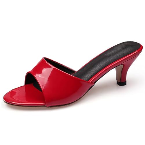 NEKGNL Damen-Sandalen aus Lackleder, Stiletto, offener Zehenbereich, klassisch, runder Zehenbereich, Slipper, Hochzeit, Büro, Kleid, Hausschuhe, Sandalen, sexy, Hochzeit, Tanz, Party, Hausschuhe, Rot NEKGNL Damen-Sandalen aus Lackleder, Stiletto, offener Zehenbereich, klassisch, runder Zehenbereich, Slipper, Hochzeit, Büro, Kleid, Hausschuhe, Sandalen, sexy, Hochzeit, Tanz, Party, Hausschuhe, Rot von NourIron