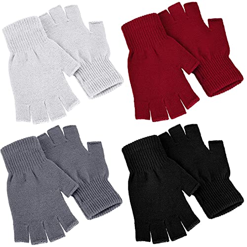 Nuanchu 4 Paar Winter Halbfinger Handschuhe Strick Fingerlose Fäustlinge für Herren Damen (Schwarz, Rot, Weiß, Dunkelgrau) von Nuanchu