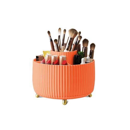 Kosmetik Make Up Organizer, 360°Drehbarer Pinsel Organizer,Kosmetikregal Kosmetik Organizers für Zimmer Decor Frisiertisch,Schlafzimmer,Badezimmer. (orange) von Nuangoo