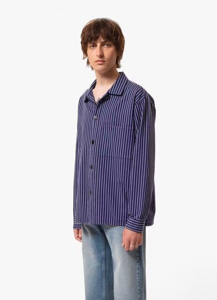 Nudie Jeans Berra Striped Worker Shirt - Blue von Nudie Jeans