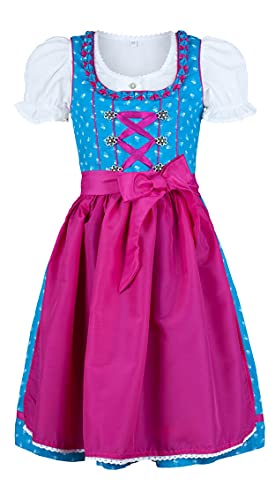 Nübler Kinderdirndl 3-teilig Emilia in Türkis-Fuchsia, Größe:164 von Nübler