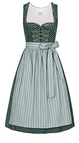 Nübler Dirndl midi Damen - 2 teilig inkl. Kleid und Dirndl Schürze im Landhausstil, Rocklänge 70cm - Moderne bayrische Tracht, THEA Grün Grün Gr. 44 von Nübler