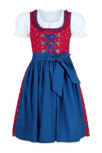 Nübler Kinderdirndl 3-teilig Emilia in Rot-Blau, Größe:104 von Nübler