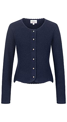 Nübler Trachtenjacke Damen - Strickjacke Damen im Landhausstil, taillierter Schnitt mit Knöpfen Silber - Moderne bayrische Tracht, Yvonne Marine Blau Gr. L von Nübler