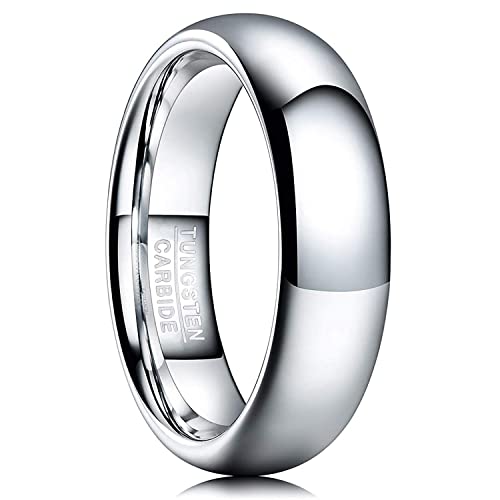 NUNCAD 6mm Herren Silber Wolframcarbid Ring Hochzeitsring Verlobungsring für Männer Frauen Kuppel Stil Hochglanzpoliert Größe 54.4 von NUNCAD