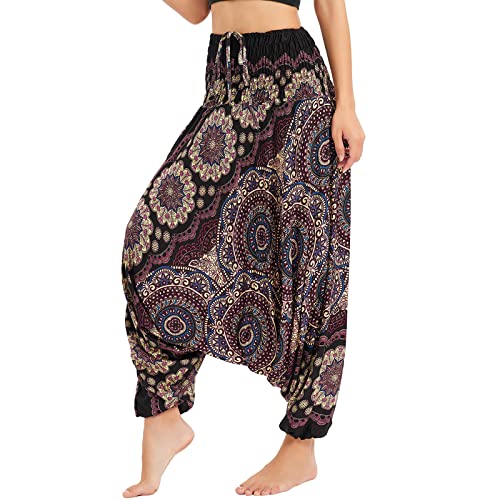 Nuofengkudu Damen Tiefer Schritt Hippie Haremshose Baggy Bunte Harem Jumpsuit Viskose Hose Leicht Dünn Luftig Wahrsagerin Kostüm Hosen Sommerhose Yogahose Haushose Einheitsgröße Blumen Schwarz Gold Nuofengkudu Damen Tiefer Schritt Hippie Haremshose Baggy Bunte Harem Jumpsuit Viskose Hose Leicht Dünn Luftig Wahrsagerin Kostüm Hosen Sommerhose Yogahose Haushose Einheitsgröße Blumen Schwarz Gold von Nuofengkudu
