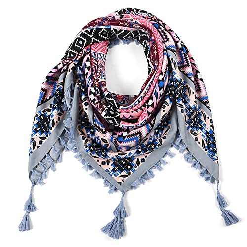 Nuofengkudu Schals Damen Umschlagtuch Retro Floral Ethno Drucken Große Platz Nacken Wärmer Schal mit Quaste Schalcape Wraps 110 * 110CM X-Farbe 27 von Nuofengkudu