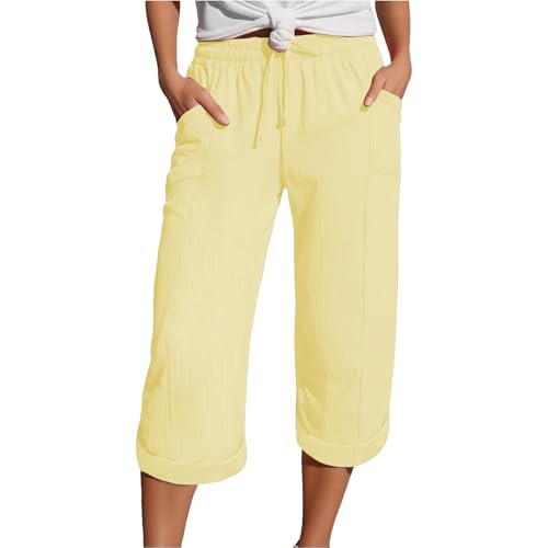 Nuoke Kurze Hosen Damen Sommer, Musselin Kurze Hose Damen 2025 Sommer Leinen Shorts Beach Hosen Sommerhose Leicht Stoffhose Kleid Stretch Gerades Bein Kordelzug Leinenhose Bluse, gelb XL Nuoke Kurze Hosen Damen Sommer, Musselin Kurze Hose Damen 2025 Sommer Leinen Shorts Beach Hosen Sommerhose Leicht Stoffhose Kleid Stretch Gerades Bein Kordelzug Leinenhose Bluse, gelb XL von Nuoke