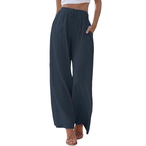 Nuoke Leinenhose Damen, Damen Hose Leinenhose Baumwolle Leinen Stoffhose Freizeithose Sommerhose Pumphose Casual Einfarbig High Waist Stretch mit Taschen Kleidung Sommer Hosen, Dunkelgrau S Nuoke Leinenhose Damen, Damen Hose Leinenhose Baumwolle Leinen Stoffhose Freizeithose Sommerhose Pumphose Casual Einfarbig High Waist Stretch mit Taschen Kleidung Sommer Hosen, Dunkelgrau S von Nuoke