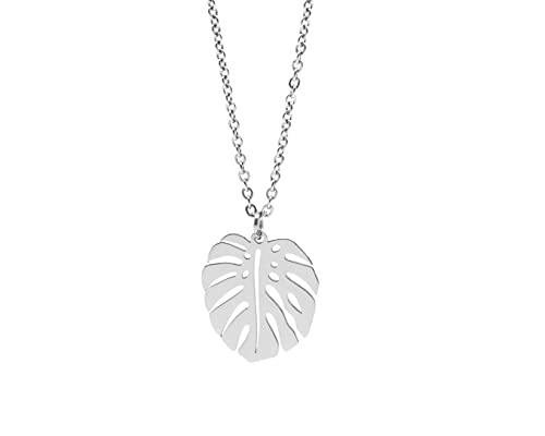 Nuoli® Blatt Kette Silber Damen (45 + 5cm verstellbar) Halskette mit Monstera Schmuck Anhänger für Frauen & Mädchen, aus Edelstahl von Nuoli