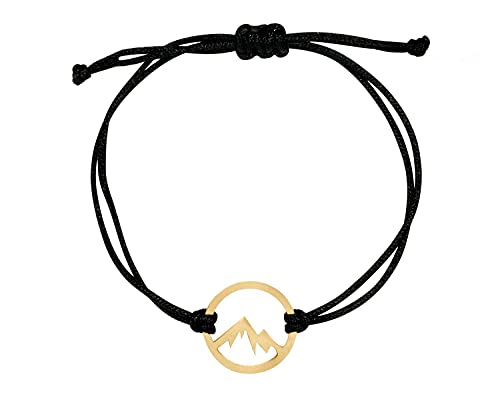 Nuoli® Berg Armband Damen Gold (verstellbar 14-20cm) Berg Armbändchen für Frauen & Mädchen aus schwarzem Stoff mit Edelstahl Anhänger von Nuoli