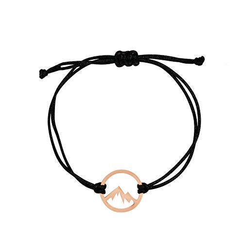 Nuoli® Berg Armband Damen Rosegold (verstellbar 14-20cm) Berg Armbändchen für Frauen & Mädchen aus schwarzem Stoff mit Edelstahl Anhänger von Nuoli