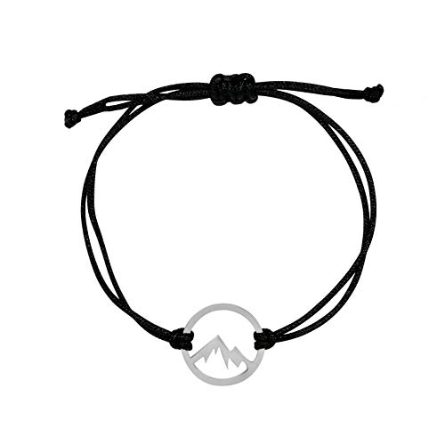 Nuoli® Berg Armband Damen Silber (verstellbar 14-20cm) Berg Armbändchen für Frauen & Mädchen aus schwarzem Stoff mit Edelstahl Anhänger von Nuoli