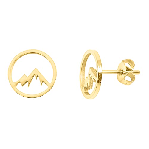 Nuoli® Berg Ohrringe Gold (Durchmesser: 10mm) Ohrstecker für Frauen & Mädchen, Ohrringe Berge aus Edelstahl von Nuoli