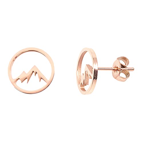 Nuoli® Berg Ohrringe Rosegold (Durchmesser: 10mm) Ohrstecker für Frauen & Mädchen, Ohrringe Berge aus Edelstahl von Nuoli