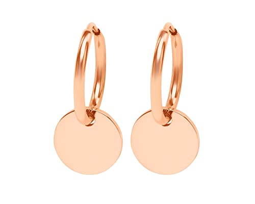 Nuoli® Coin Kreolen Damen Rosegold (Durchmesser: 12mm) Ohrstecker Creolen für Frauen und Mädchen von Nuoli