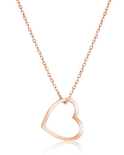 Nuoli® Herz Kette Damen Rosegold (45cm + 5cm verstellbar) Halskette mit Herzanhänger für Frauen & Mädchen, aus poliertem Edelstahl von Nuoli