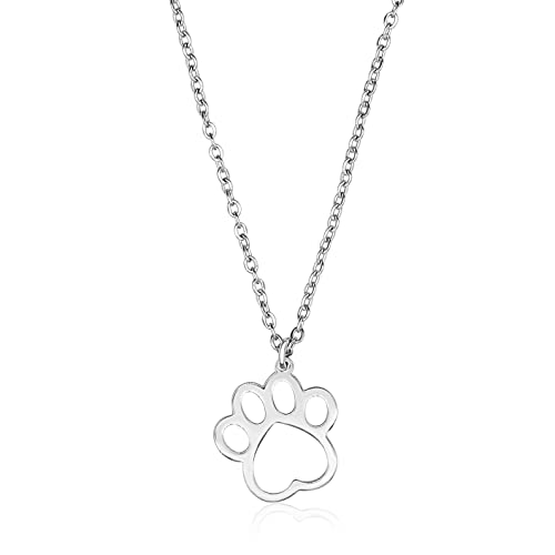 Nuoli® Pfoten Kette Damen Silber (45 + 5cm verstellbar) Halskette mit Pfote Anhänger, Hund und Katze von Nuoli