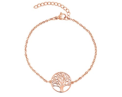 Nuoli® Lebensbaum Armband Damen Rosegold (15 + 5cm verstellbar) Baum des Lebens Armkette für Frauen & Mädchen, aus Edelstahl von Nuoli