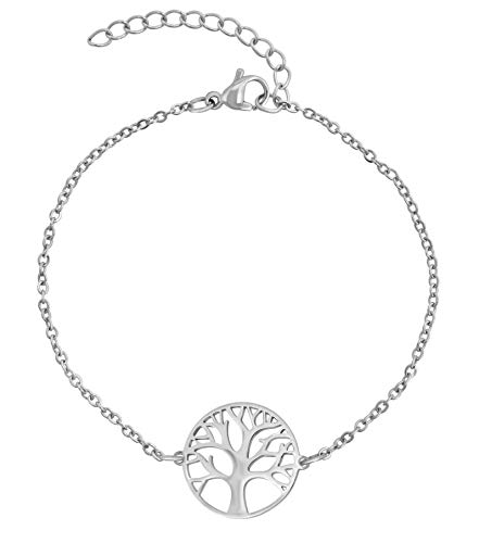 Nuoli® Lebensbaum Armband Damen Silber (15 + 5cm verstellbar) Armband Lebensbaum mit Baum des Lebens Anhänger für Frauen & Mädchen, aus Edelstahl von Nuoli