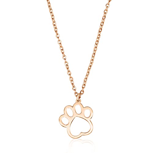 Nuoli® Pfoten Kette Damen Rosegold (45 + 5cm verstellbar) Halskette mit Pfote Anhänger, Hund und Katze von Nuoli