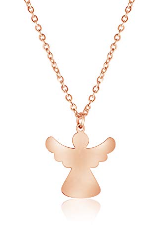 Nuoli® Schutzengel Kette Rosegold Damen (45 + 5cm verstellbar) Halskette mit Engel Anhänger für Frauen & Mädchen, aus poliertem Edelstahl von Nuoli