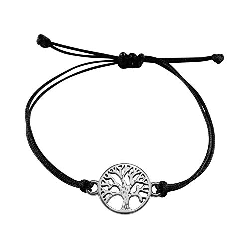 Nuoli® Lebensbaum Armband Damen Silber (verstellbar bis 20cm) Baum des Lebens Armbändchen für Frauen & Mädchen, aus schwarzem Stoff mit Metall Anhänger von Nuoli