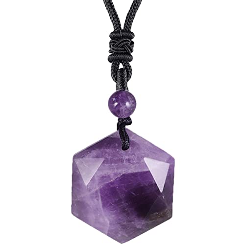 Nupuyai Amethyst Kristall Davidstern Hexagramm Anhänger Halskette für Männer Frauen, Heilstein Amulett Kette mit verstellbarer Kordel von Nupuyai