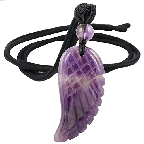 Nupuyai Kristall Stein Engelsflügel Anhänger Kette Damen Herren, Amethyst Flügel Anhänger Halskette Talisman Amulett Heilstein Kette für Reiki Heilung und Glück von Nupuyai