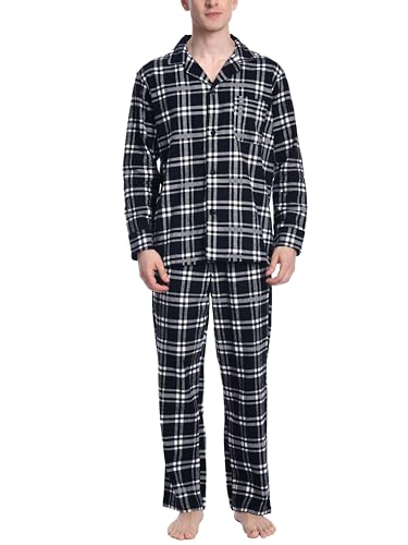 Nutria Herren Schlafanzug Flanell, 100% Baumwolle Karierter Pyjama Set Weich Warm Loungewear Nachtwäsche U06AB von Nutria