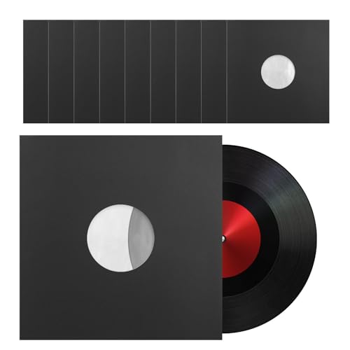 Nuyhadds Schallplatten-Innenhüllen, Schallplatten-Schutzhüllen - 10 Stück Poly-gefütterter schwarzer Papier-Album-Schallplattenschutz | Leichte, antistatische Schallplattenhüllen für Alben und CDs von Nuyhadds