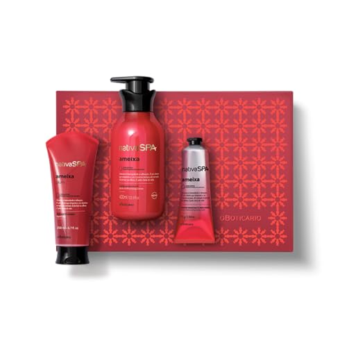 O Boticário Nativa SPA Pflaume Coffret Geschenkset Hautpflege mit 3 Produkten und roter Box, Feuchtigkeitscreme für Körper, 400 ml, Handcreme 75 g und Duschgel 200 g von O Boticário