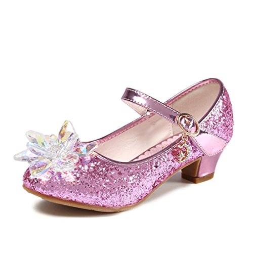 ON Prinzessin Schuhe mit Absatz Mädchen Ballerina Schuhe Pailletten Festlich für Kinder Kristall Schuhe, Farbe: Rosa, Size 37 von ON