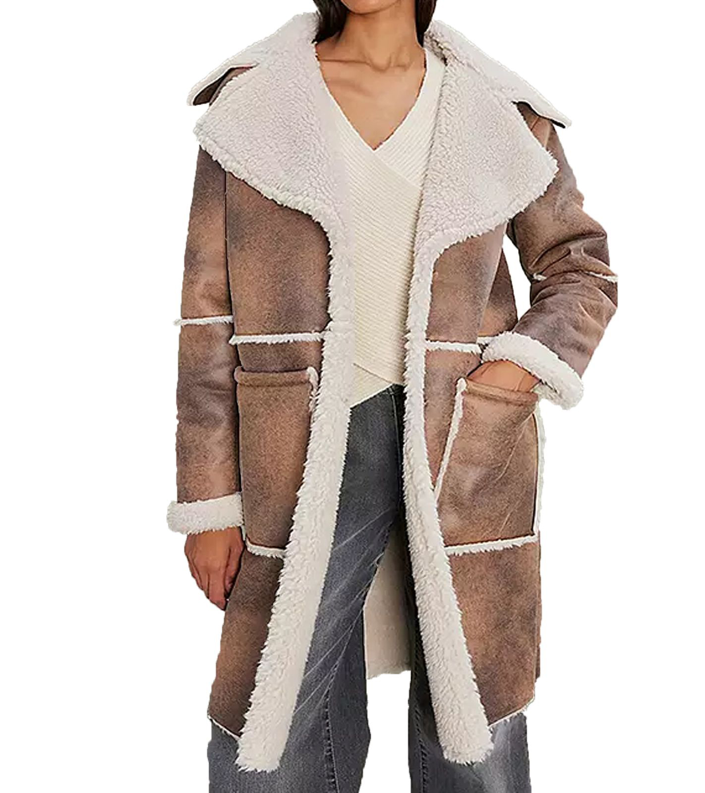 Damen Lederimitat-Mantel mit Teddyfell Kragen Kunstlammfell-Jacke Herbst-Parka 922024 Braun Damen Lederimitat-Mantel mit Teddyfell Kragen Kunstlammfell-Jacke Herbst-Parka 922024 Braun von O46bpx
