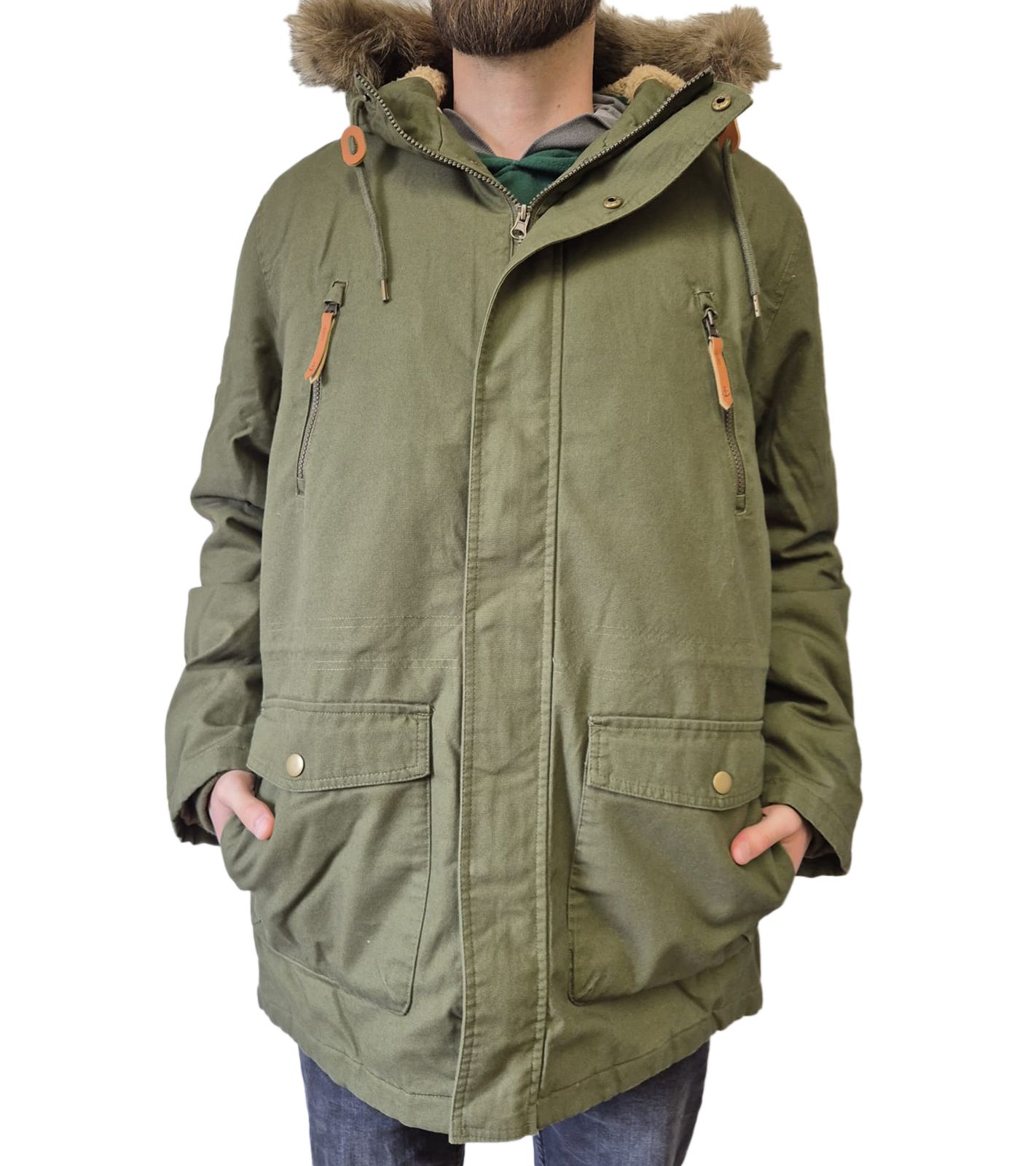 Herren Parka mit Fellkapuze längere Jacke im Military Look Baumwoll-Jacke 940163 Khaki-Grün Herren Parka mit Fellkapuze längere Jacke im Military Look Baumwoll-Jacke 940163 Khaki-Grün von O46bpx