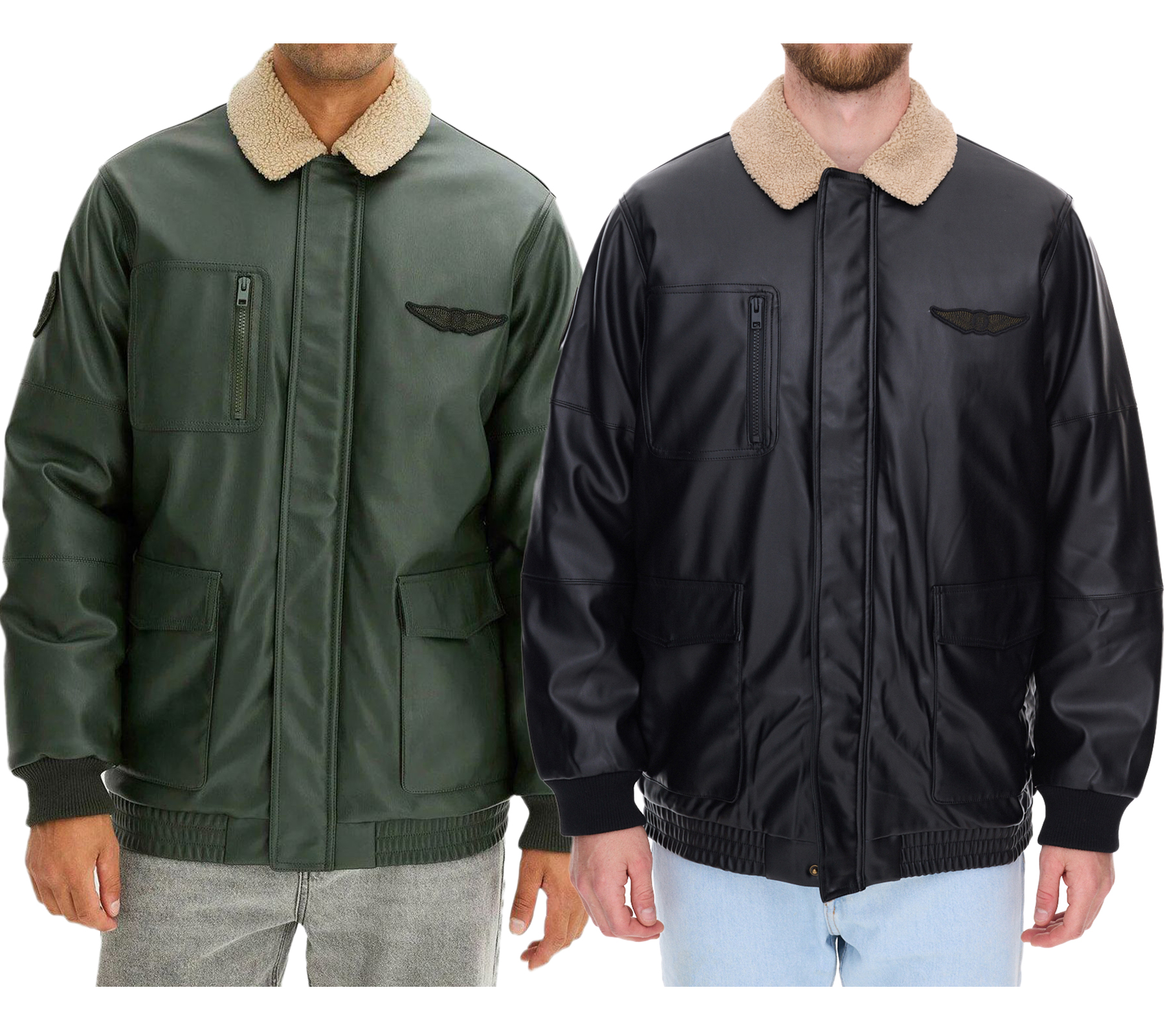 Herren Piloten-Jacke aus Lederimitat stylische Outdoor-Jacke mit Teddykragen Olivgrün oder Schwarz Herren Piloten-Jacke aus Lederimitat stylische Outdoor-Jacke mit Teddykragen Olivgrün oder Schwarz von O46bpx