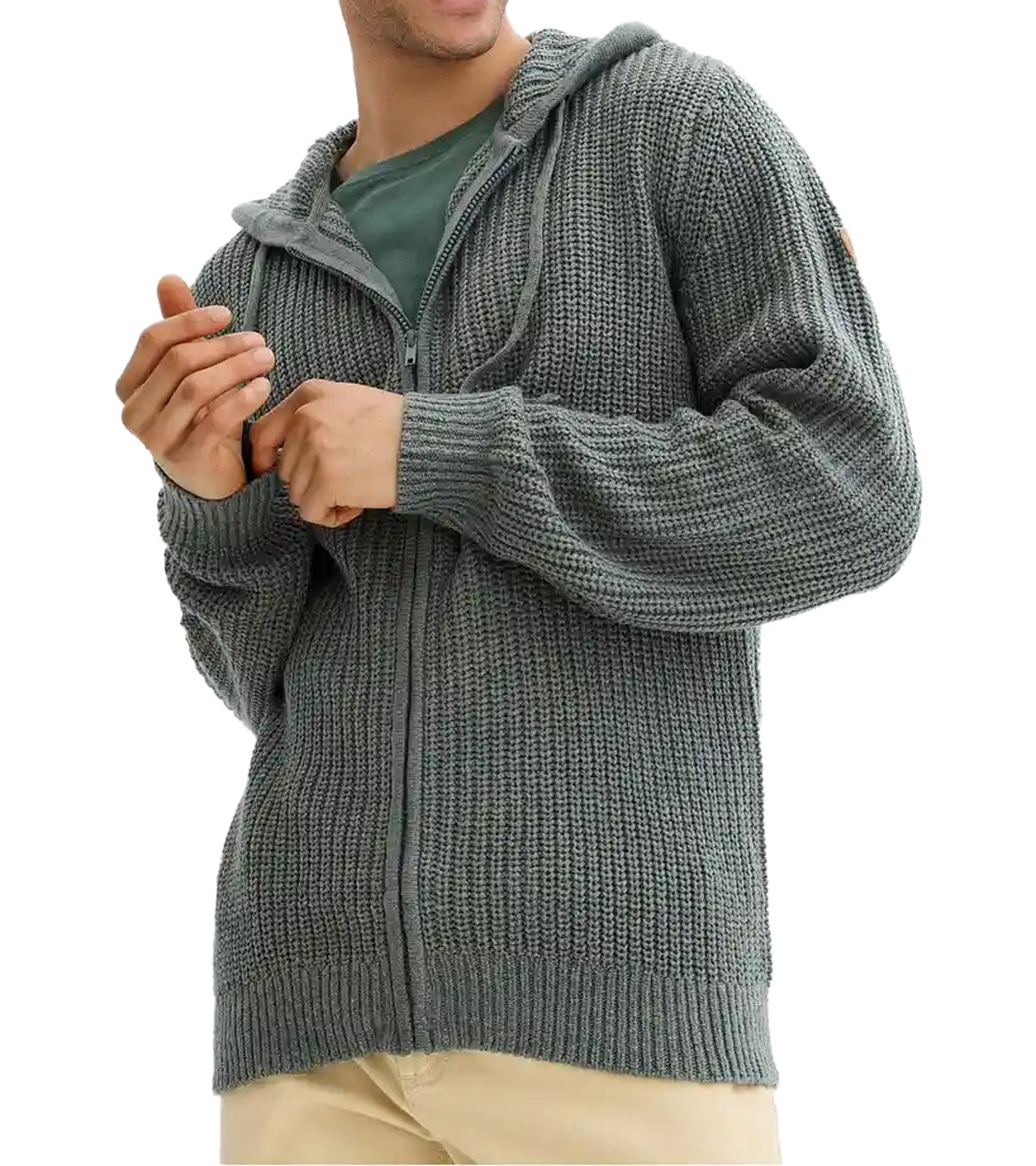 Herren schöne Basic Strick-Jacke mit Kapuze Grobstrick-Pullover 922048 Eukalyptus-Grün Herren schöne Basic Strick-Jacke mit Kapuze Grobstrick-Pullover 922048 Eukalyptus-Grün von O46bpx