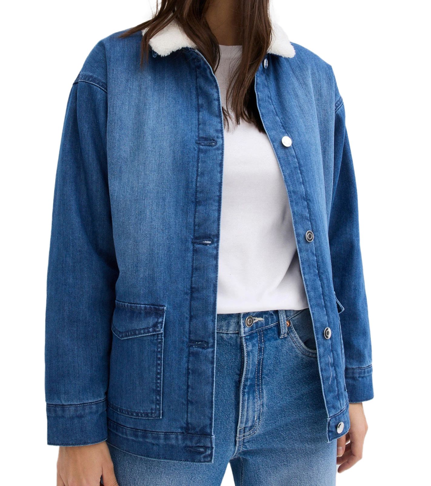 Oversized Jeans-Jacke für Damen mit weichem, abnehmbaren Teddy-Kragen Übergangs-Jacke 946445 Blau Oversized Jeans-Jacke für Damen mit weichem, abnehmbaren Teddy-Kragen Übergangs-Jacke 946445 Blau von O46bpx